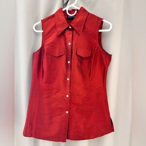 New York & Company Sleeveless Button Down Silk Shirt Red/Orange Size S